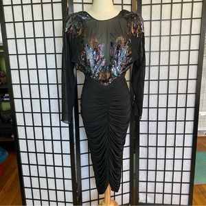 80'S CASADEI Ruched Beaded & Sequined Party Dress Size 4
